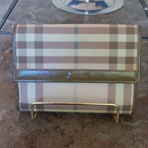 - BURBERRY PLAID SAFFIANO LEATHER BIFOLD DUAL SIDED WALLET - Picture 1 of 10